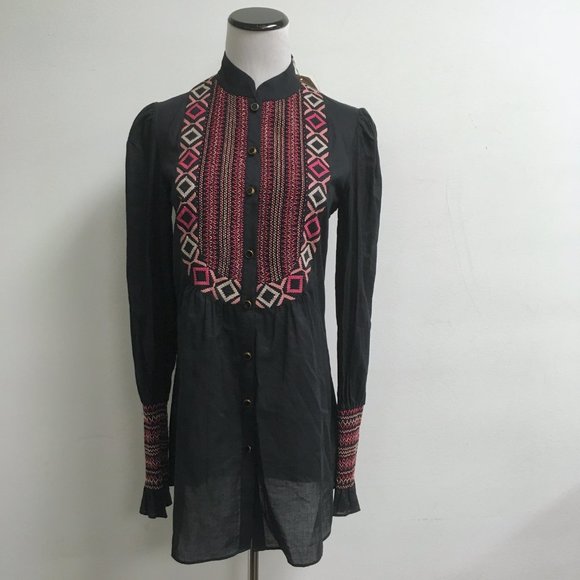 Alice by Temperley siesta black tunic embroidered shirt 4 Anthropologie NWT - Picture 1 of 11